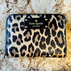 Kate Spade Leopard Print Zip Around Keychain Wallet - EUC